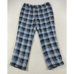 L.L.Bean Pajama Pants Mens Large Blue Plaid Flannel Lined Fleece Sleepwear Warm